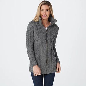 Kilronan Merino Wool Zip-Front Sweater Cardigan